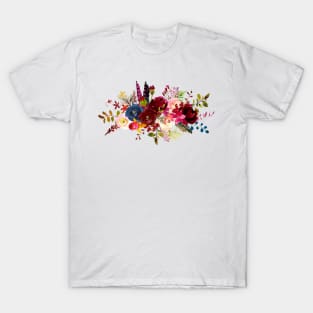 Rustic Watercolor Flowers Blush+Bordeaux T-Shirt